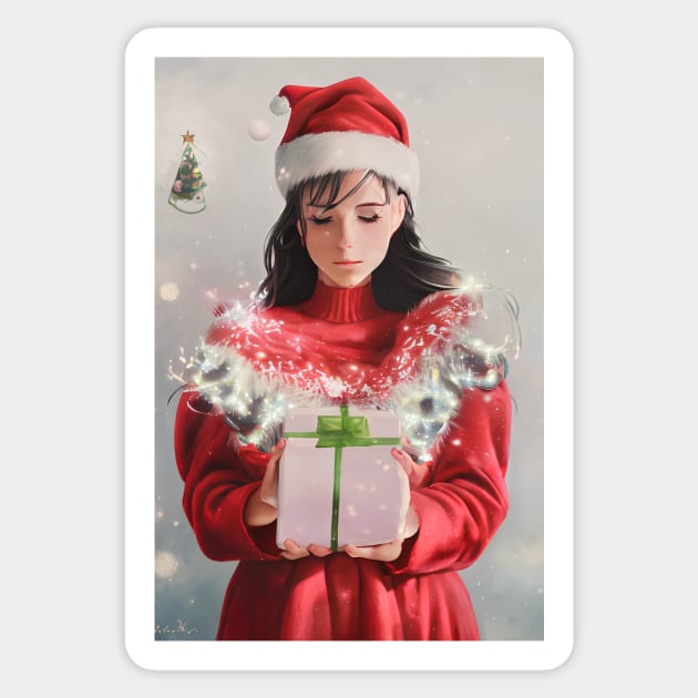 Beautiful Anime Portrait In Santa Claus Costume 5 Sticker by AIPerfection